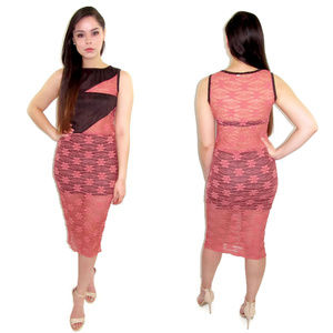 CJJBOUTIQUE Dark Salmon Floral Lace Midi Dress